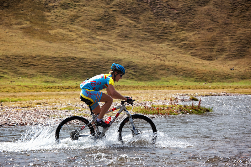 riding a smaller mountain bike